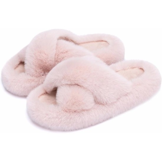 Women's Slippers Memory Foam House Bedroom Slippers for Women Fuzzy Plush Comfy Faux Fur Lined Slide Shoes Anti-Skid Sole